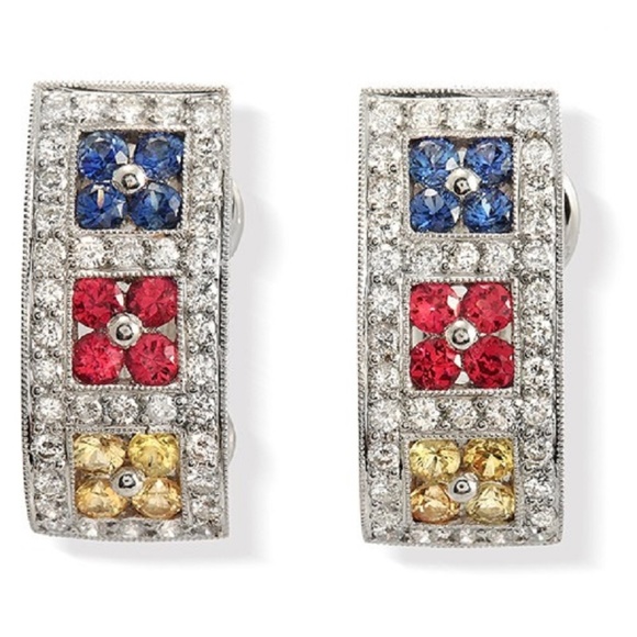 Unbranded 18k Gold Multi Saphhire Omega Earrings